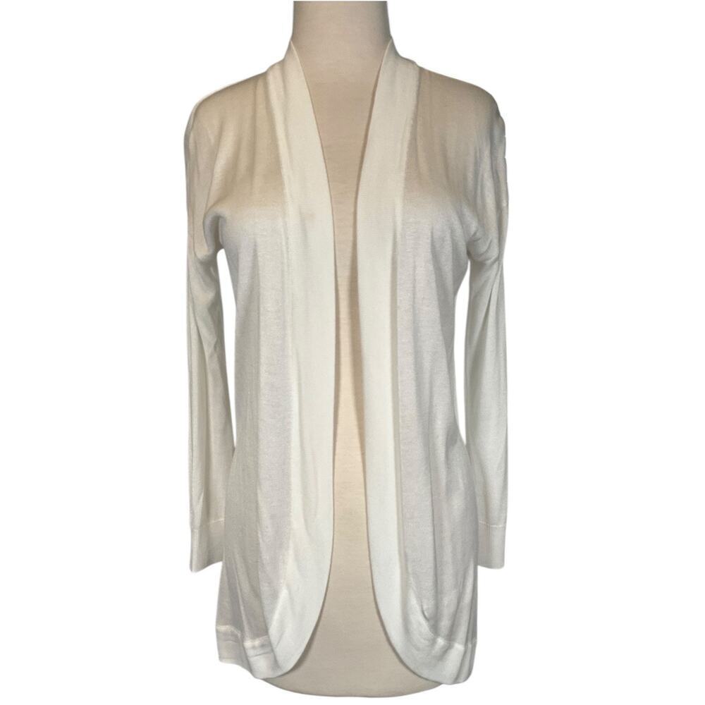 Joan Vass New York White Open Front Cardigan Sweater Size Small 100% Viscose